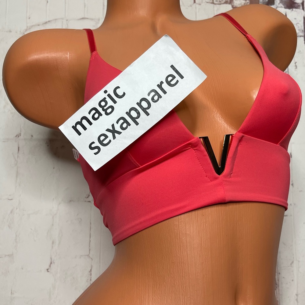 VS LUXE S M VERY SEXY LOGO BRALETTE BRA V HARDWARE PLUNGE SMOOTH